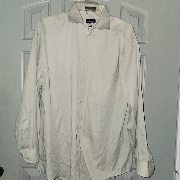 Claiborne Men's Button-Down Shirt Cream/Gray color size 16 in / Large Vintage - Picture 1 of 5
